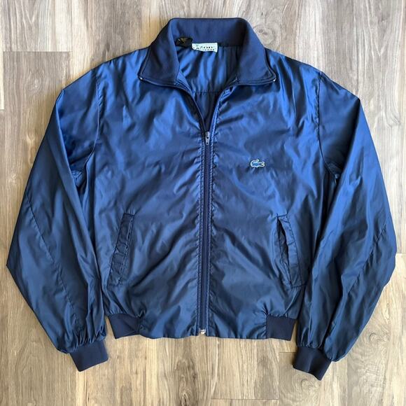 Vintage IZOD Lacoste Bomber Jacket Men's Size L Blue Zip UP Windbreaker - Picture 1 of 5